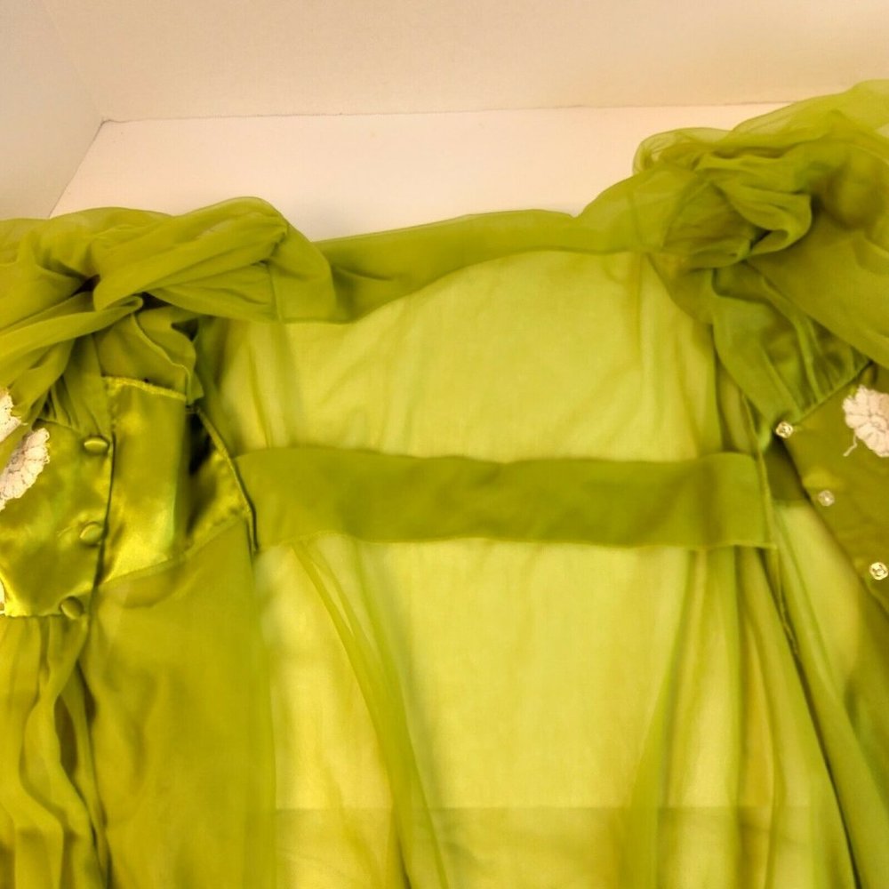 Incredible Vtg 2 Pc 100% Nylon Tricot Peignoir Nightgown & Robe Set Green Lace - Picture 12 of 12